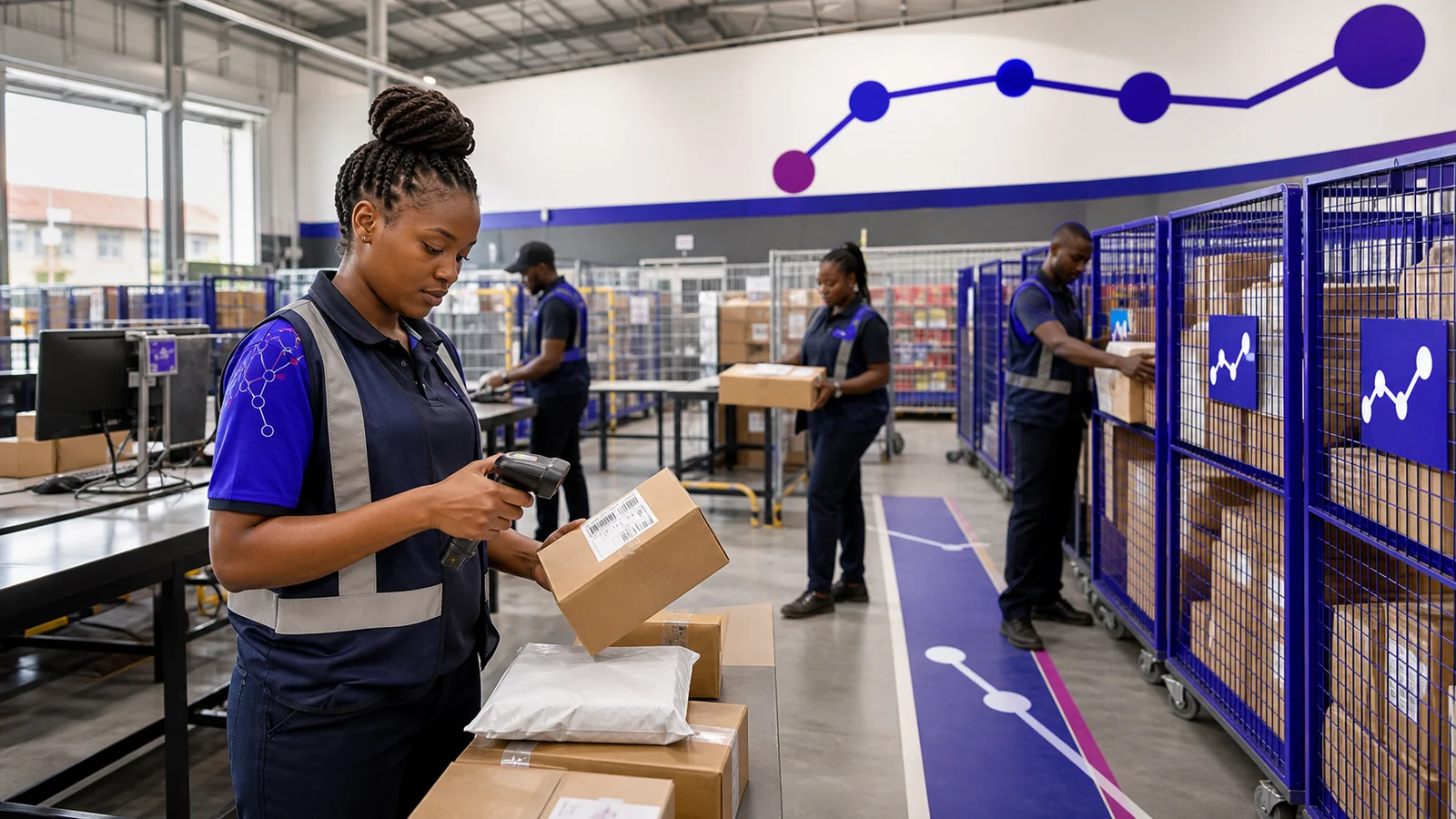 FS operations staff scanning parcels at a sorting centre